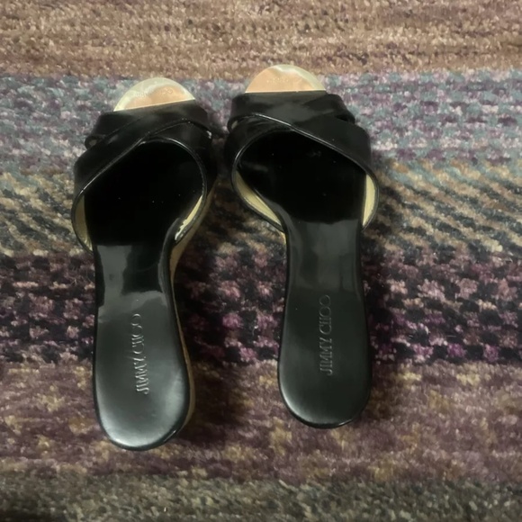 Jimmy Choo Patent Leather Metal Logo Slide Sandal Shoe Cork Wedge Platform - Picture 3 of 11